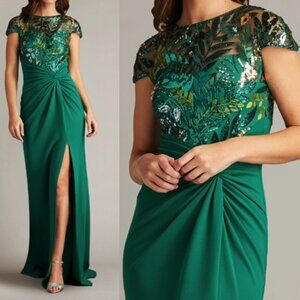 NWT Tadashi Shoji Eleonora Draped Sequin Illusion Gown Dress CGZ24870L size 2